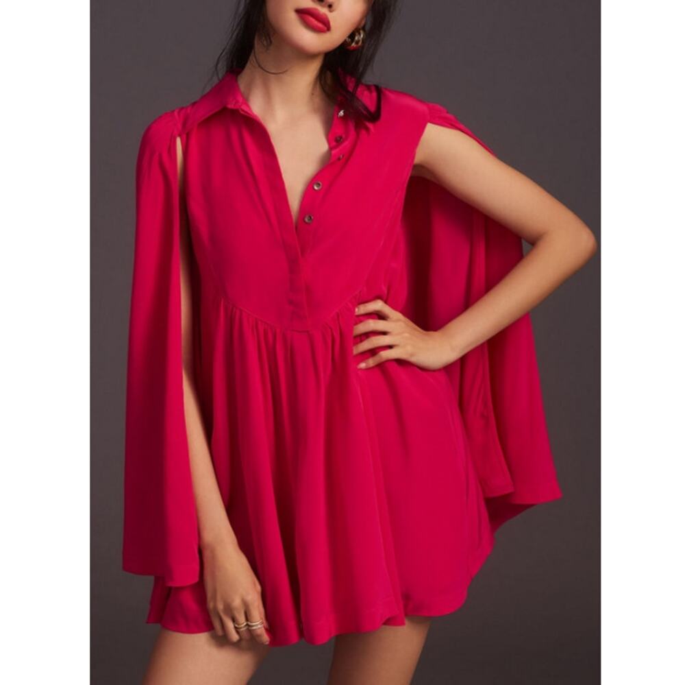 New ANTHROPOLOGIE Women's Pink Rose Maeve Silk Cape Dress Size XS